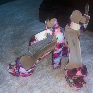 floral chunky heels